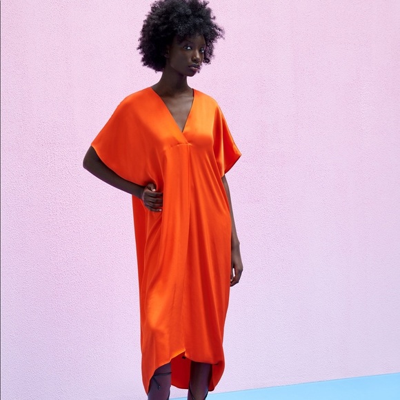 Zara | Dresses | Zara Satin Effect Tunic Dress Orange S | Poshmark